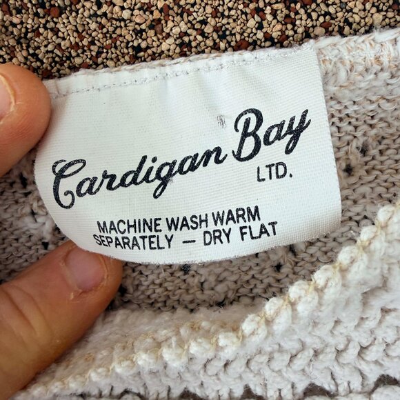 Cardigan Bay Vintage Hand Knit Openwork Cardigan Sweater Cream S/M - Picture 5 of 6